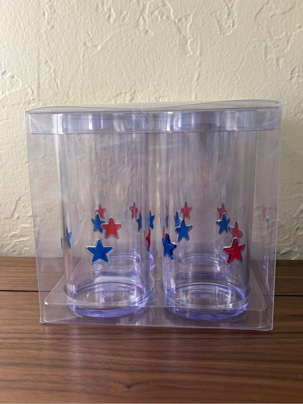 Celebrate It Plastic Patriotic Red White Blue Star Highball Glasses Set of 4